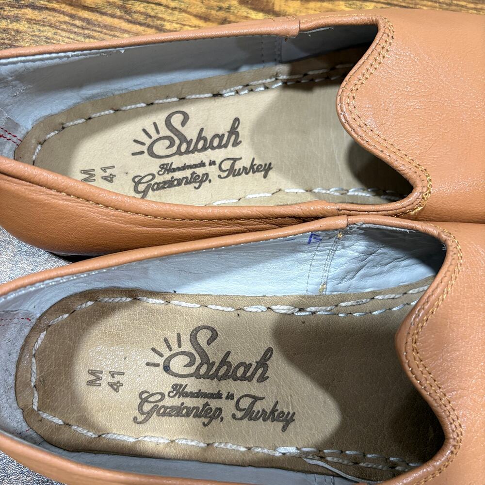 Sabah Mens Size 41 US 9-9.5 Shoes Turkish Brown Tan Leather Slip On Handmade - Picture 7 of 13